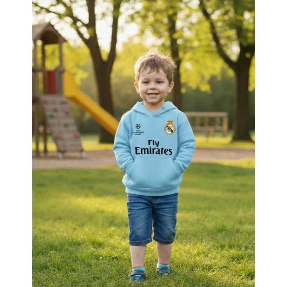 Moletom Canguru Infantil Com Capuz estampado REAL MADRID e Bolso Frontal Lançamento 100%ALGODÃO