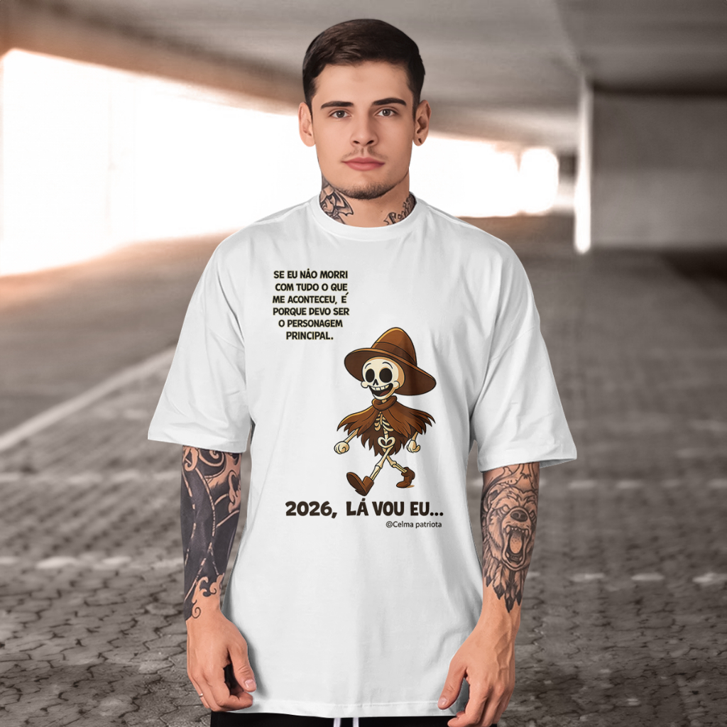 Camiseta Esqueleto caubói lá vou eu! conforto e estilo 100% Algodão