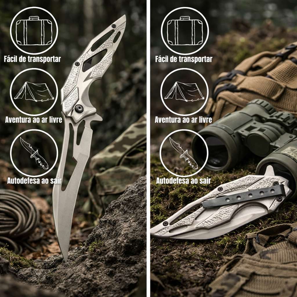 Canivete Aço Inoxidável 23cm Com Trava Clip Bolso EDC Camping