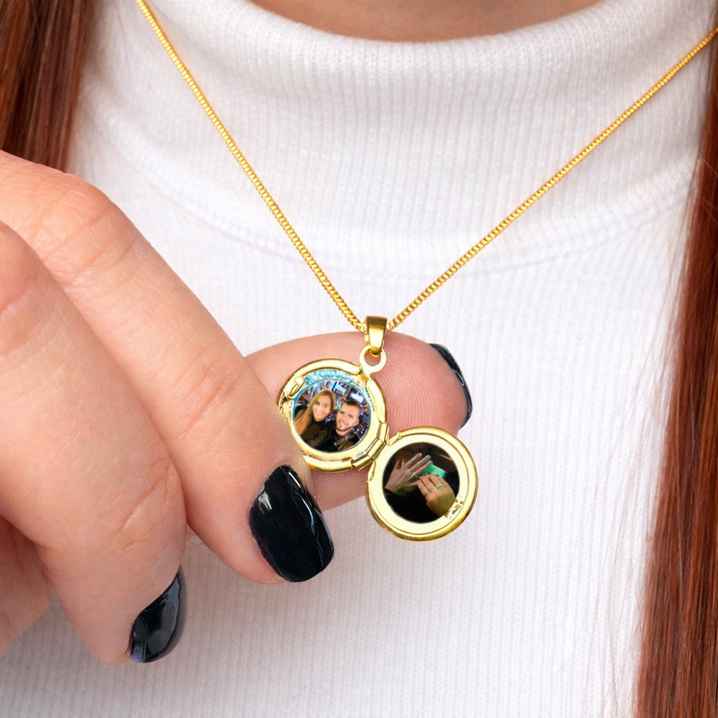 Colar Relicário Mini com 2 Fotos Banhado a Prata 925 + Caixa Presente Romântico Dia das Mães