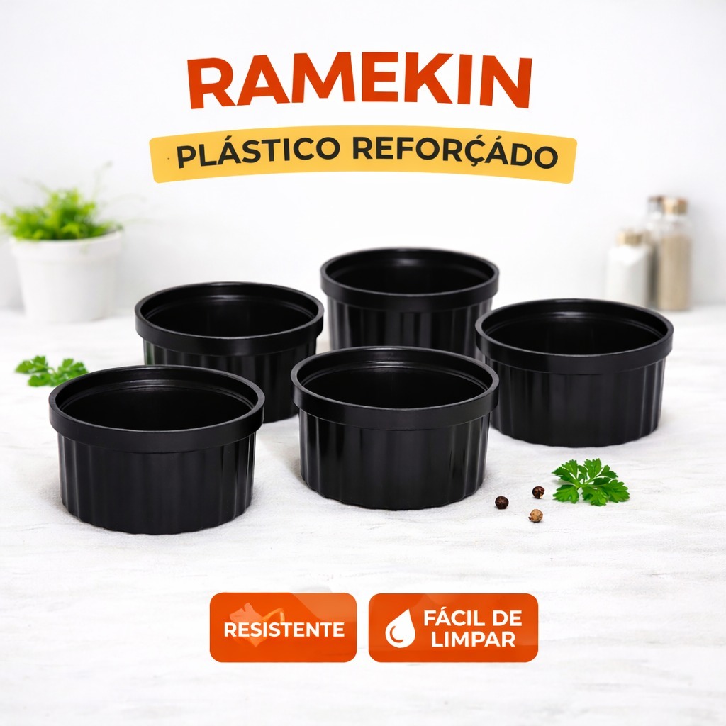 Kit 30 Ramekins Preto Plástico 100ml Canelado | Molheira para Molhos, Petiscos, Buffet e Festas
