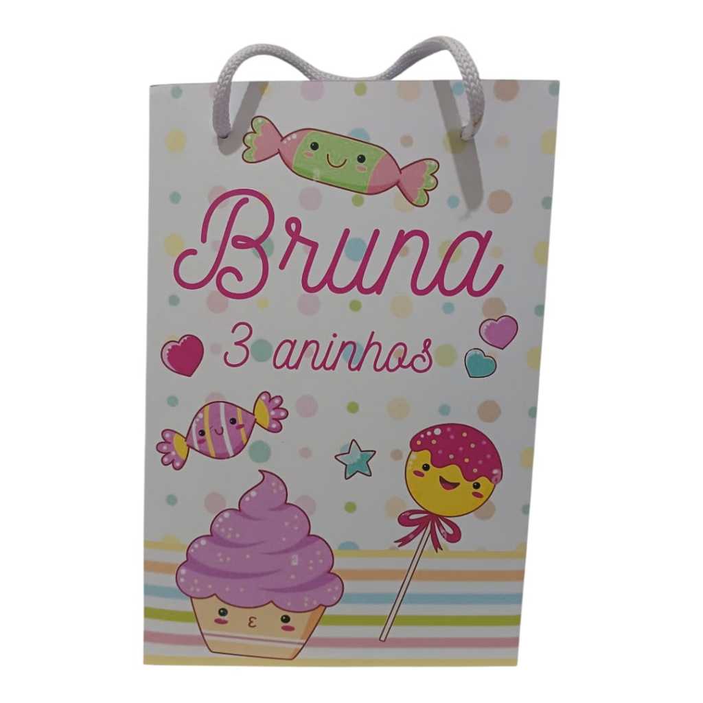 Sacolinha Personalizada com nome e idade (cabe Pipoca) Doces Surpresa Festa Aniversário Lembrancinhas