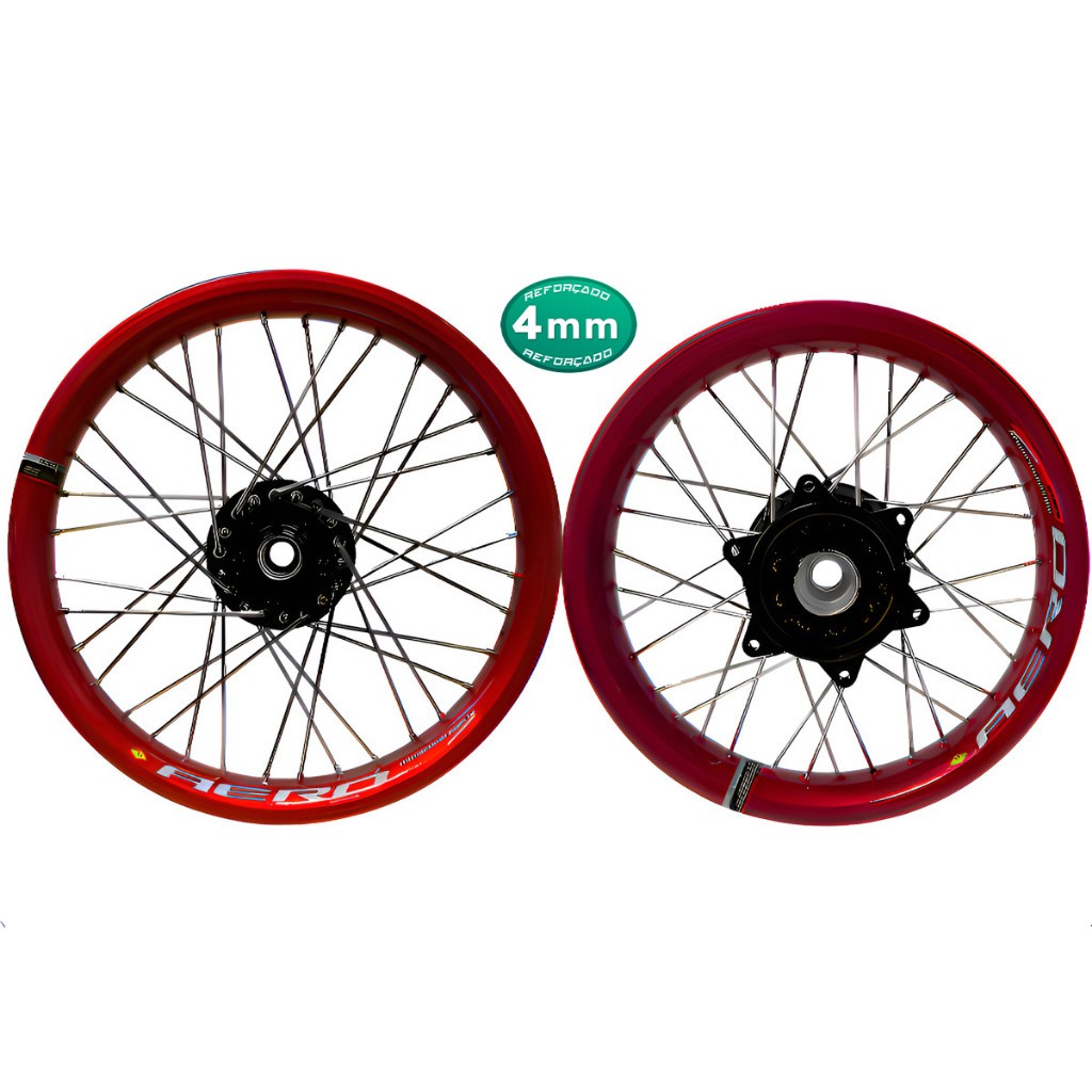 Roda Par Aro Monaco Aero Vermelho Bros 150 160 Cubo Preto Esdd Raios Cromados