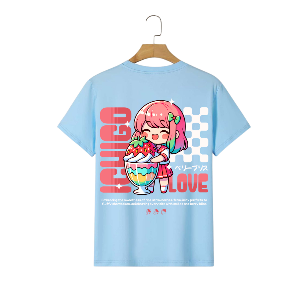 Camisa Feminina Anime Ichigo Sunday Morango Camiseta Estampada Frente Verso Colecionavel Estilo Urbano · foto 2