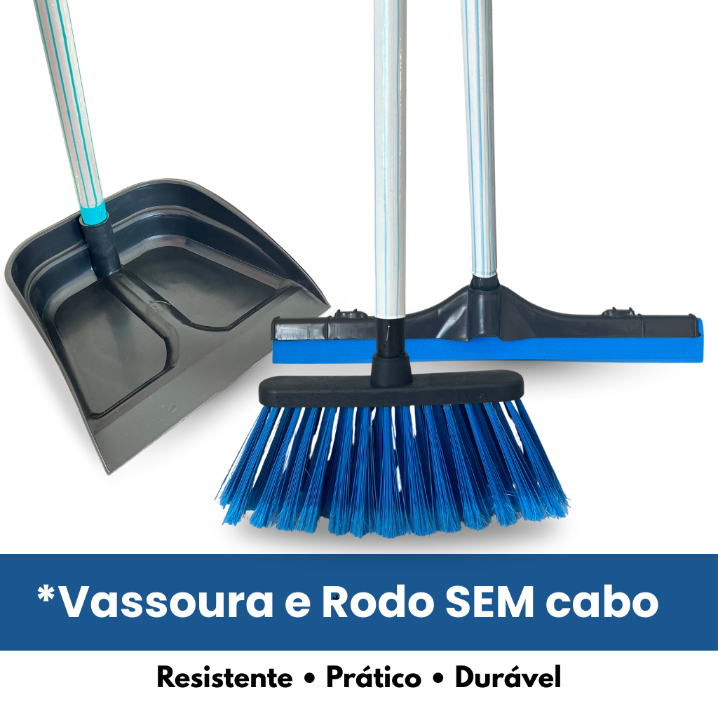 Kit Vassoura Rodo Pá de Lixo Com Cabo 60cm Azul Resistente Limpeza Geral em Oferta na Shopee