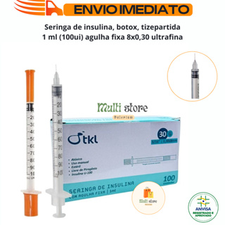 Seringa Insulina 1ml C/Agulha 8mm x 0,30mm  TKL em Oferta na Shopee