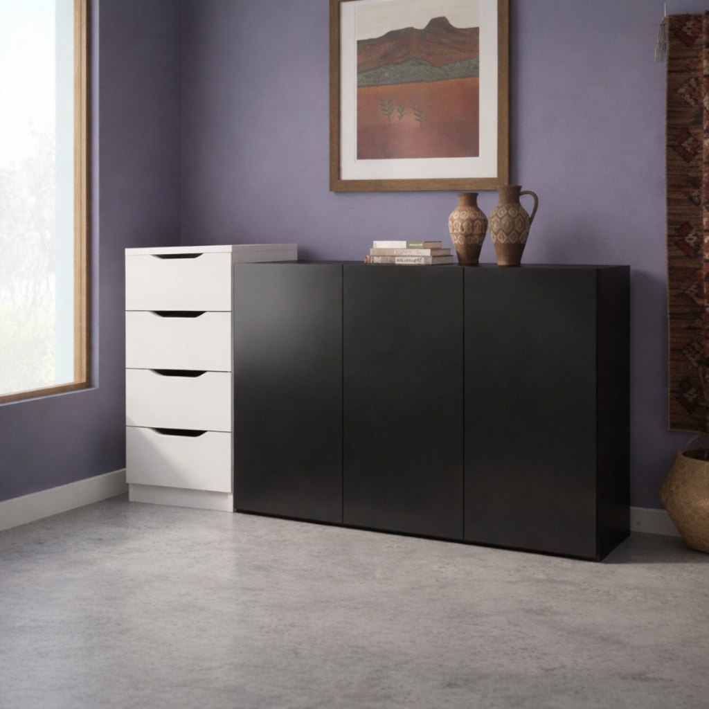Conjunto com Buffet Aparador 3 Portas e Gaveteiro para Sala Quarto e Escritório