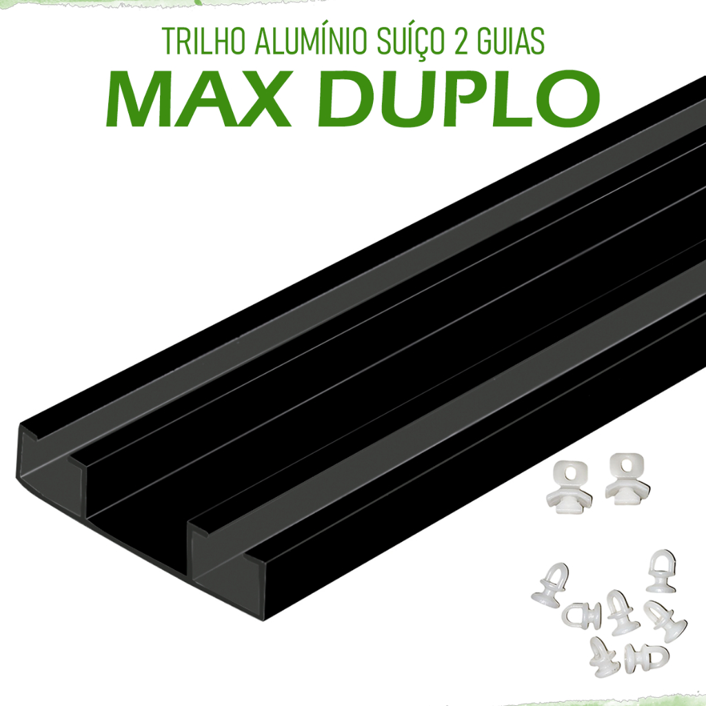 Trilho Suíço Duplo Max Cortina PRETO - Kit Cortineiro Varão SELECIONE O TAMANHO - Vários tamanhos!