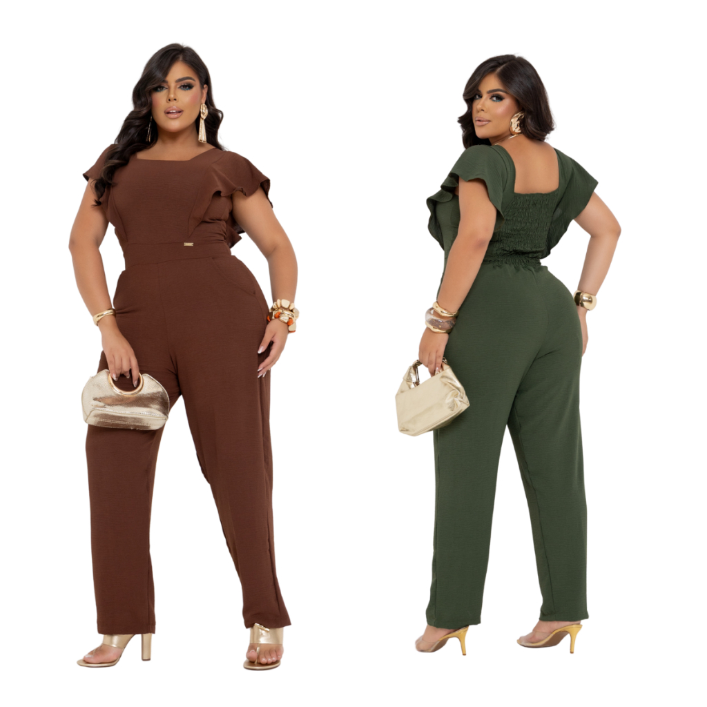 Macacão Longo Feminino Plus Size Sofisticado Duna Premium