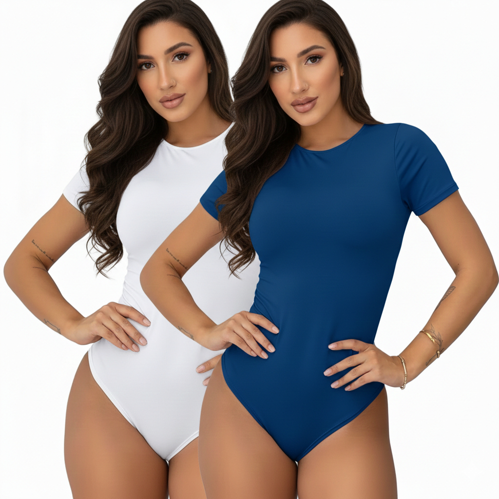 KIT 2-1 Body Feminino Gola Redonda Careca Manga Curta Suplex Blusa feminina em Oferta na Shopee