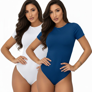KIT 2-1 Body Feminino Gola Redonda Careca Manga Curta Suplex Blusa feminina em Oferta na Shopee