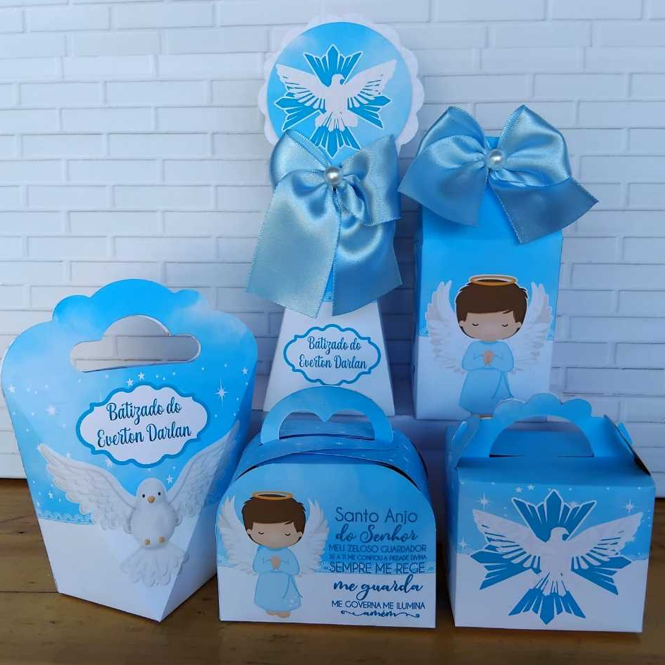 Kit Festa Infantil Personalizado Caixinhas Lembrancinhas Aniversário BATIZADO AZUL - PEGUE E MONTE