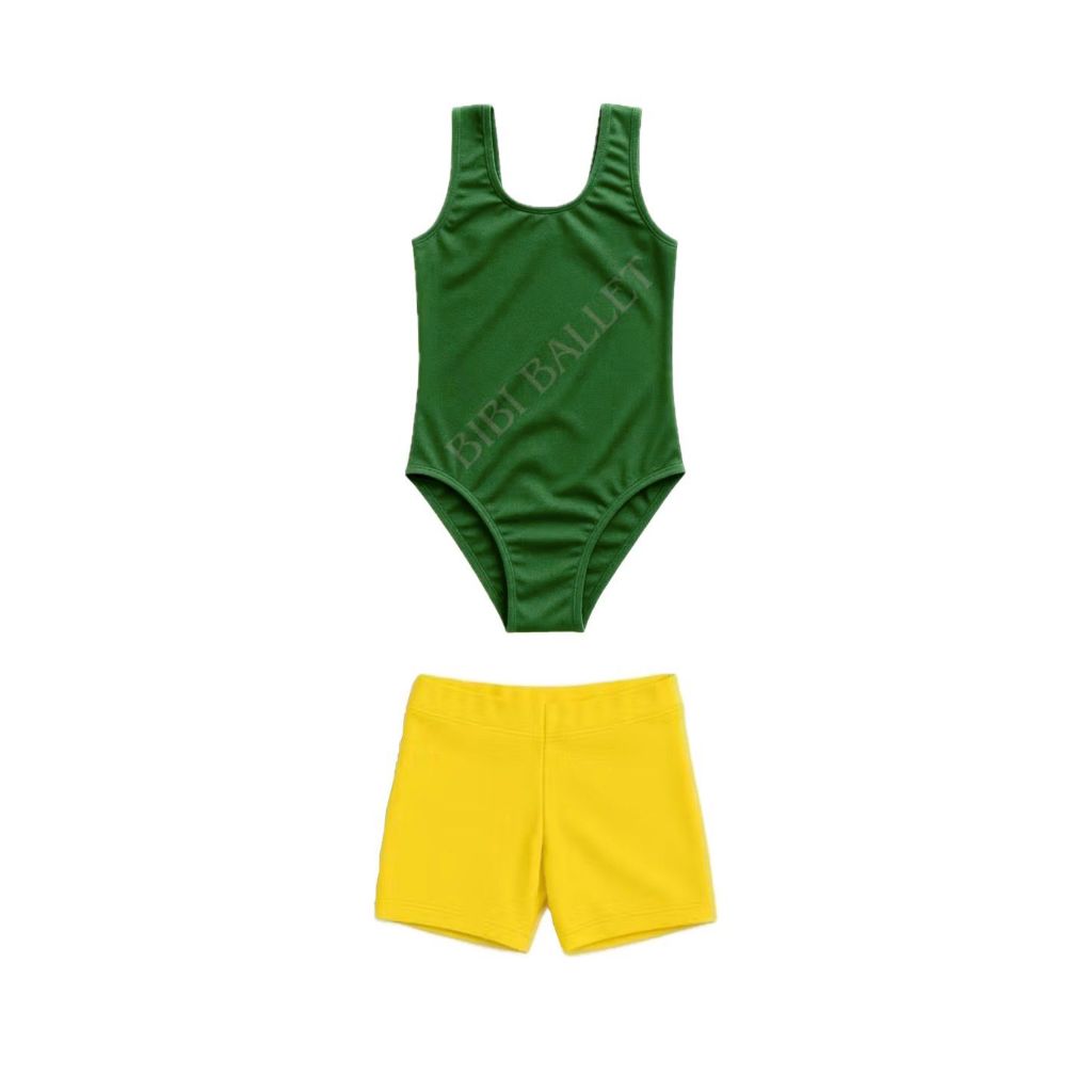 Kit 2 itens / Collant Regata VERDE BANDEIRA + Short AMARELO - INFANTIL