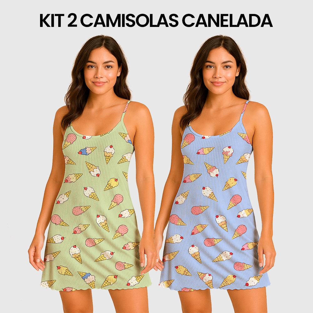 KIT 2 Camisolas Pijama Feminino Estampada Tecido em Suede Canelado - P, M, G, GG em Oferta na Shopee
