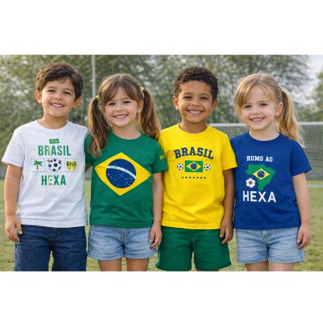 Camiseta Sortida Infantil Brasil Copa do Mundo 2026 Torcedor Seleção Brasileira Criança