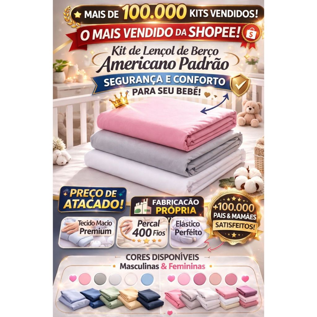 Kit 3 Lençol Berço Americano 130x70cm Avulso Infantil Feminino e Masculino Microfibra