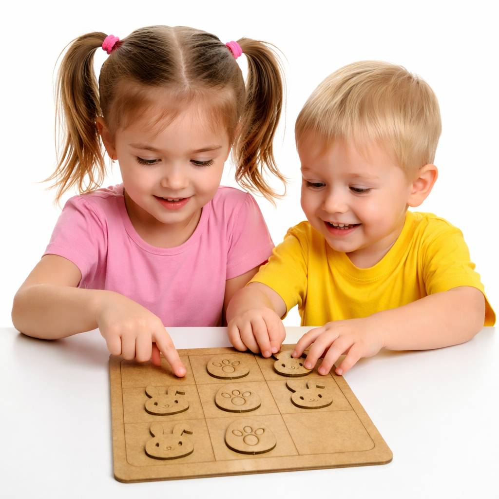 Jogo da Velha Infantil MDF 22x23cm Educativo Montessori Coelho Brinquedo Pedagógico