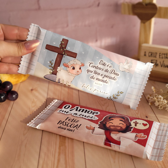 Adesivo Capa para Barra de Chocolate 90g Páscoa Cristã | NÃO Acompanha Chocolate