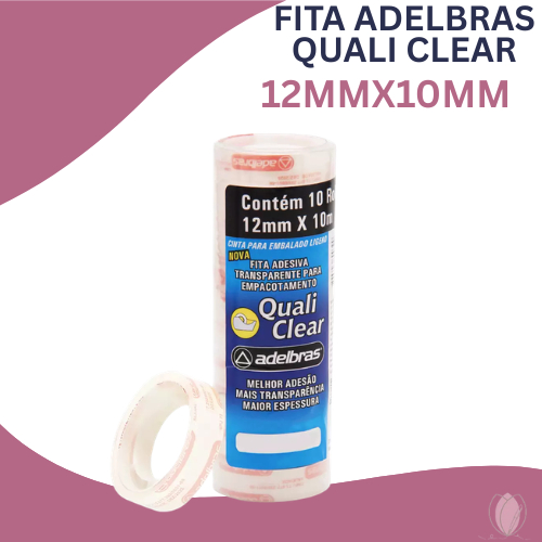 Fita Adesiva Transparente Adelbras Quali Clear – Pacote com 10 Rolos – 12mm x 10m