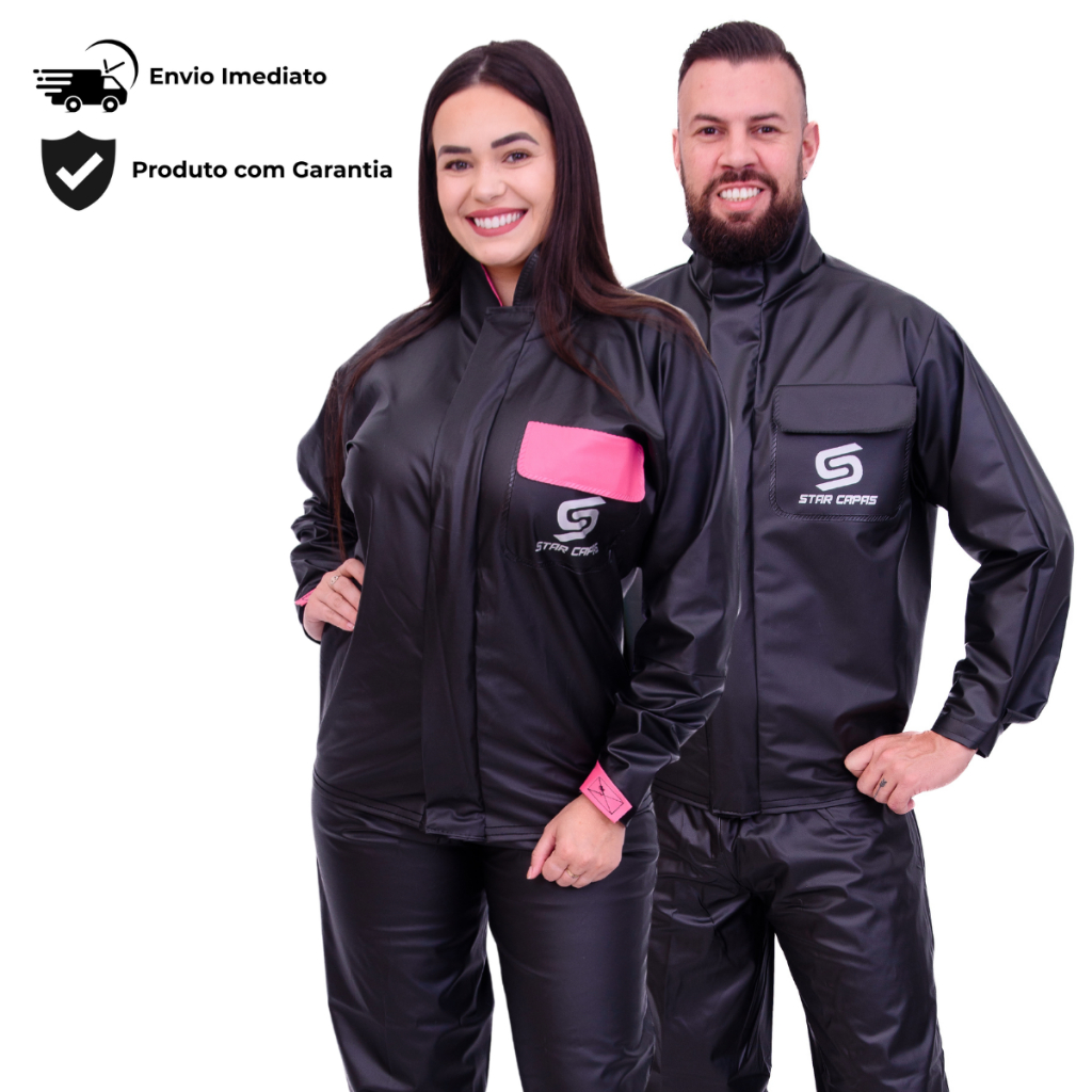 Capa de Chuva Conjunto Completo Nylon e Pvc Luxo Para Motoqueiro Adulto Masculina Feminina