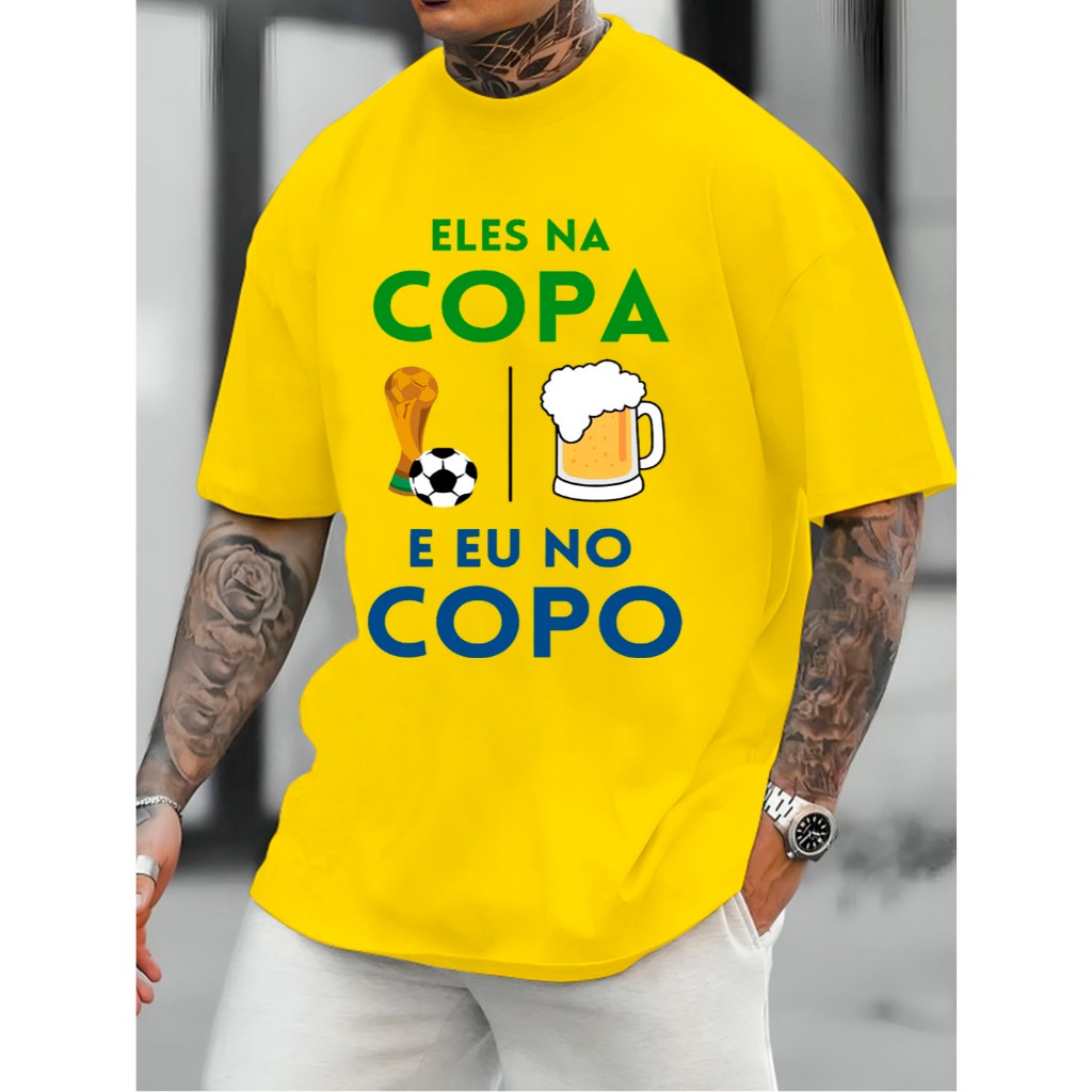Camiseta Streetwear "EU NO COPO" Camisa Algodão Premium Brasil Hexa Unissex T-shirt Copa Do Mundo