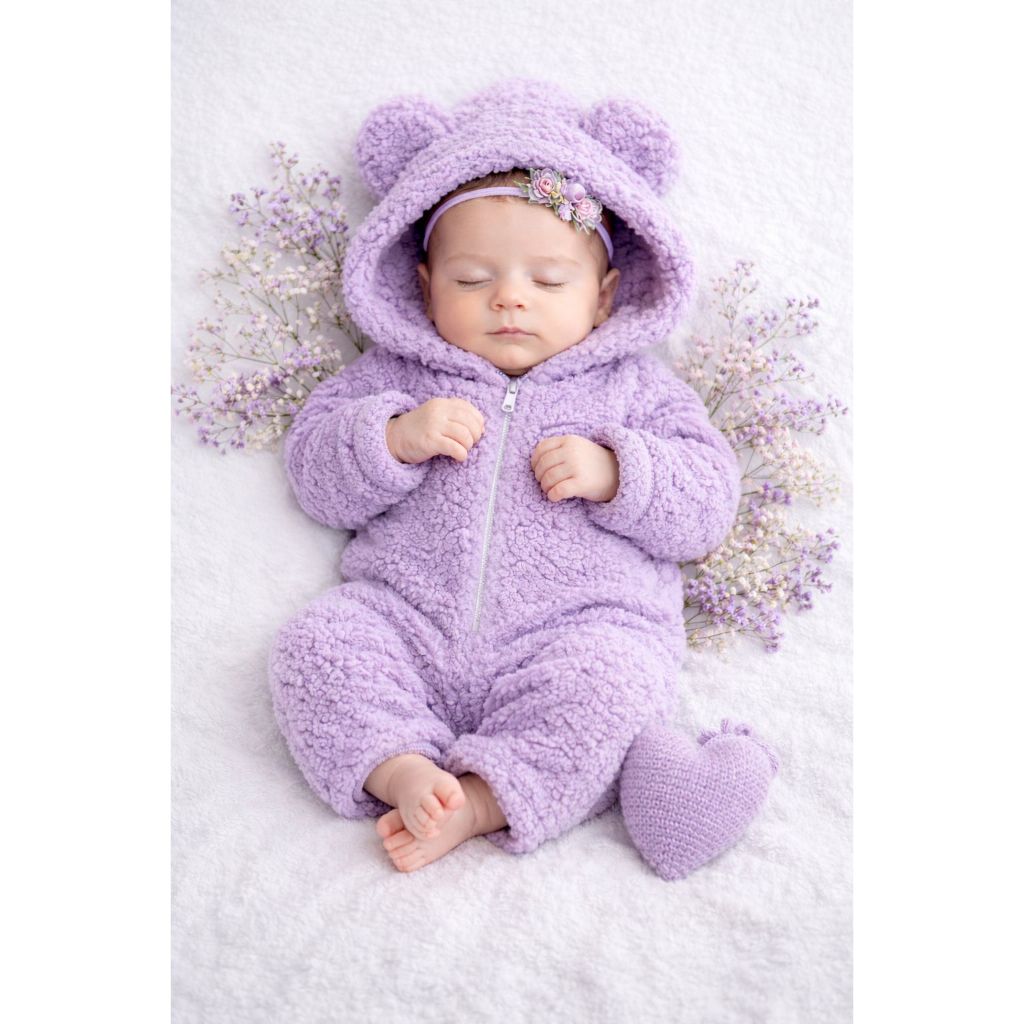 Macacão Bebê Sherpa Peluciado com Capuz Ursinho – Inverno Quentinho Recém-Nascido