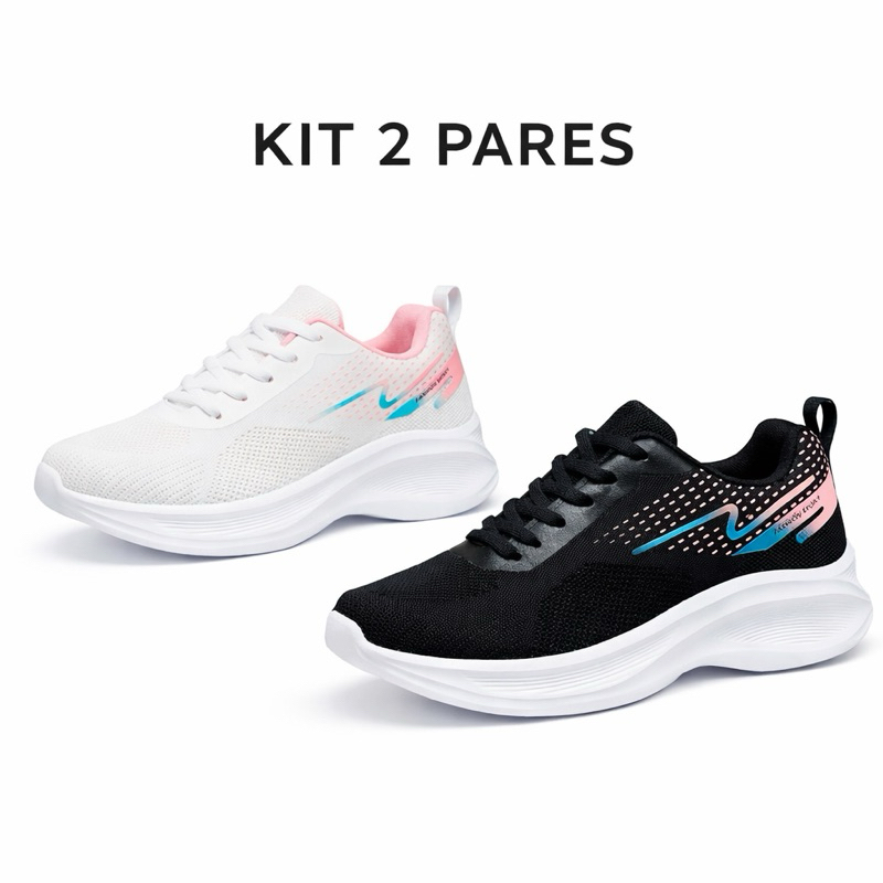 Kit 2 Pares Tênis Esportivo Feminino Leve Confortável Para Caminhada e Academia em Oferta na Shopee