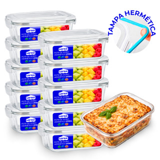 Conjunto de Potes de Vidros 370ml Hermeticos para Marmitas Fitness com 4 Travas Forno Air…