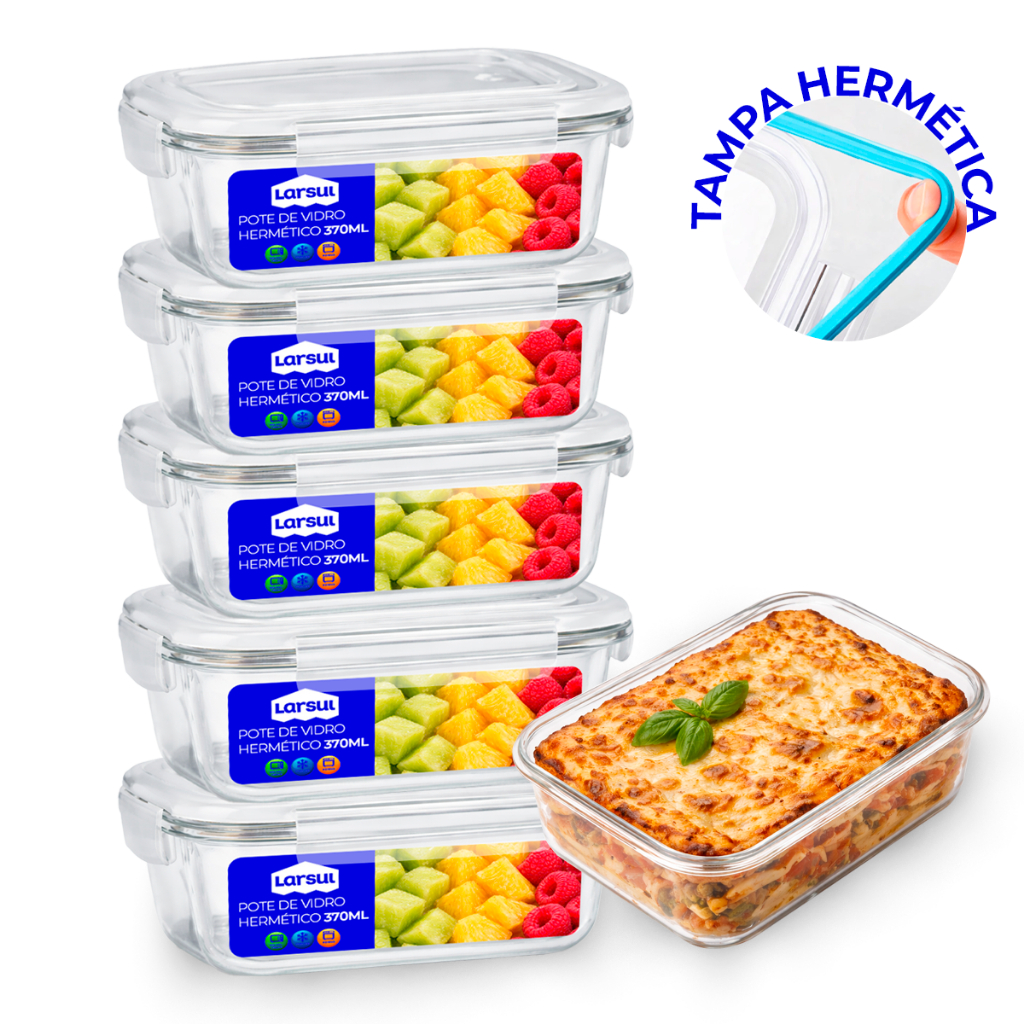 Conjunto de Potes de Vidros 370ml Hermeticos para Marmitas Fitness com 4 Travas Forno Micro Ondas em Oferta na Shopee