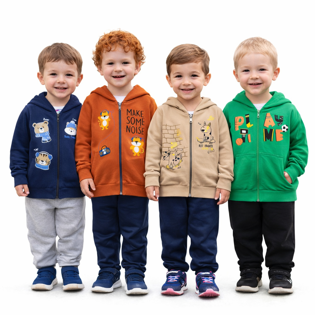 Kit 4 Conjuntos Moletinho Menino com Zíper | Inverno | Tamanho 1 ao 8 | Envio Sortido