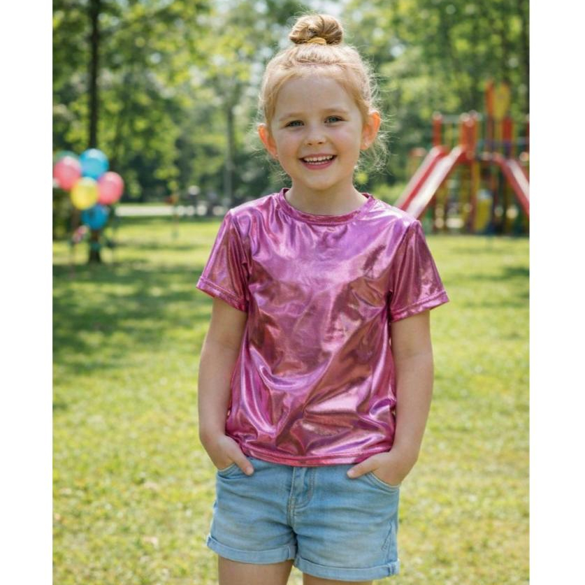 Blusa t shirt cropped metalizada infantil menina moda bloguerinha mini diva manga curta — imagem 2 de 2