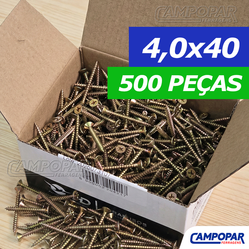 500 Parafuso Para Madeira 4,0x40 Philips Chipboard Cabeça Chata 4,0 x 40 4.0x40 4x40 em Oferta na Shopee