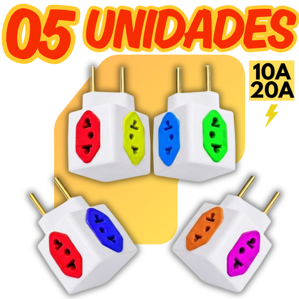 Adaptador de Tomada Benjamin 10A/20A CUBO Pino Maciço Resistente 4 Tomadas Coloridas em Oferta na Shopee
