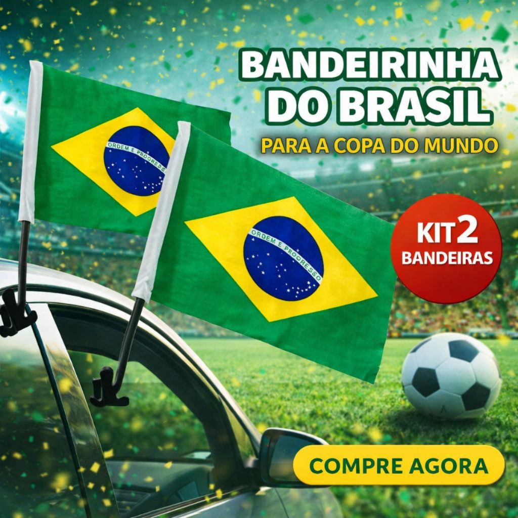 Bandeirinha Brasil Copa 2026 Suporte Haste Janela Carro kit 2 em Oferta na Shopee
