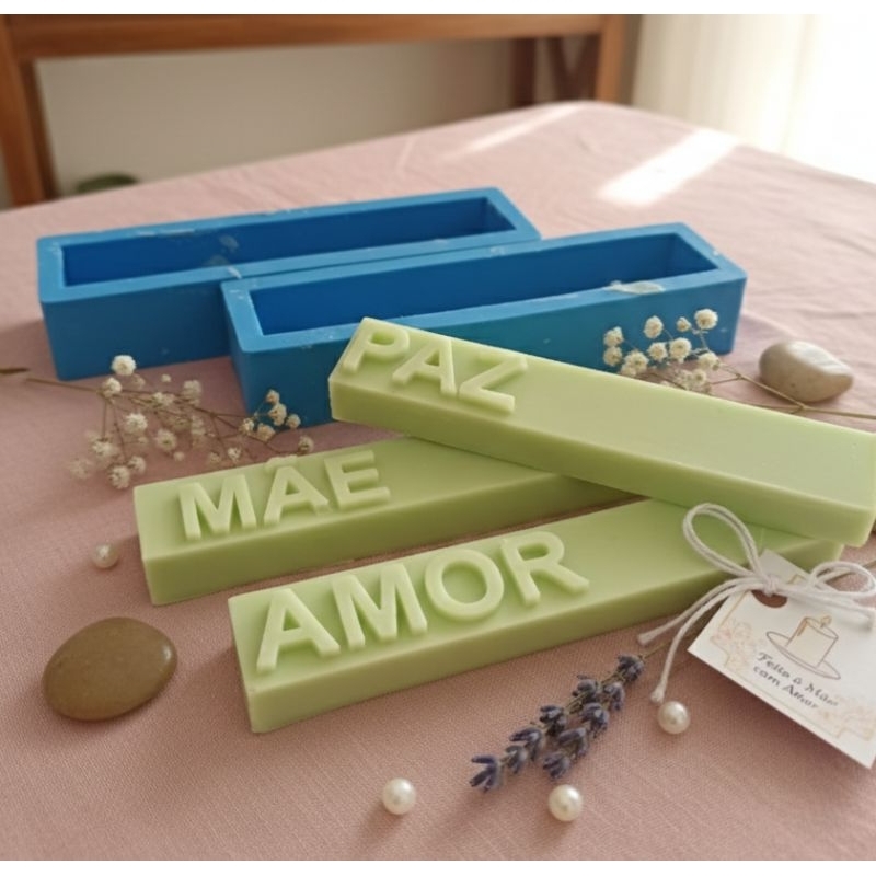 FORMA DE SILICONE PARA VELA FRASES/DESEJOS/INTENÇÕES 14x2,5x2,5 em Oferta na Shopee