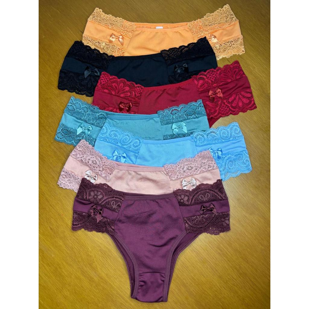 Kit Calcinhas Renda Sexy Pala Lateral Lingerie Feminina Macia Conforto Dia a Dia Promoção Delicada Encaixa no Corpo