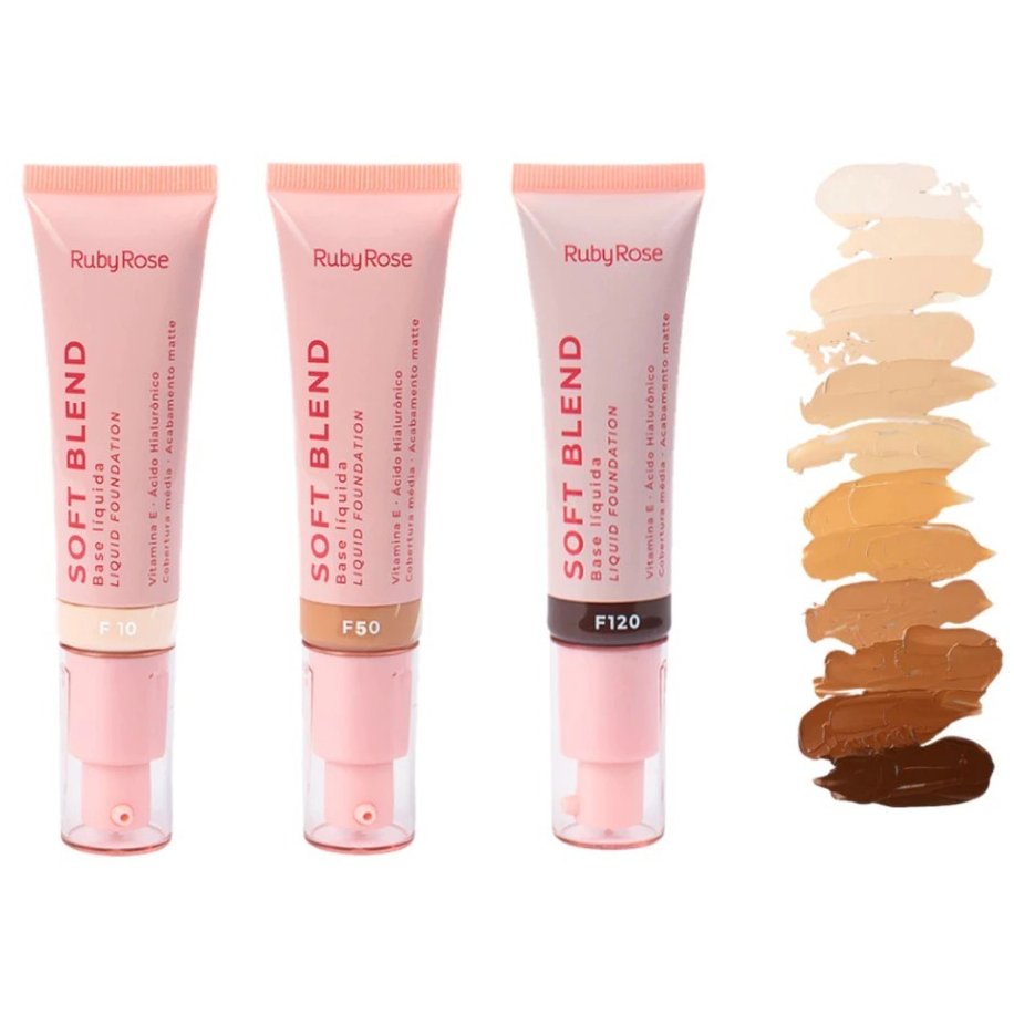 Ruby Rose Base Liquida Soft Blend Cobertura Média Acabamento Soft Matte