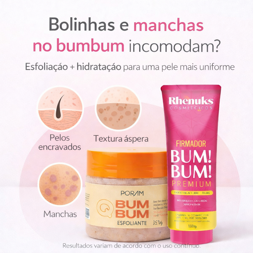 Kit esfoliante + hidratante firmador de bumbum para foliculite manchas e celulite