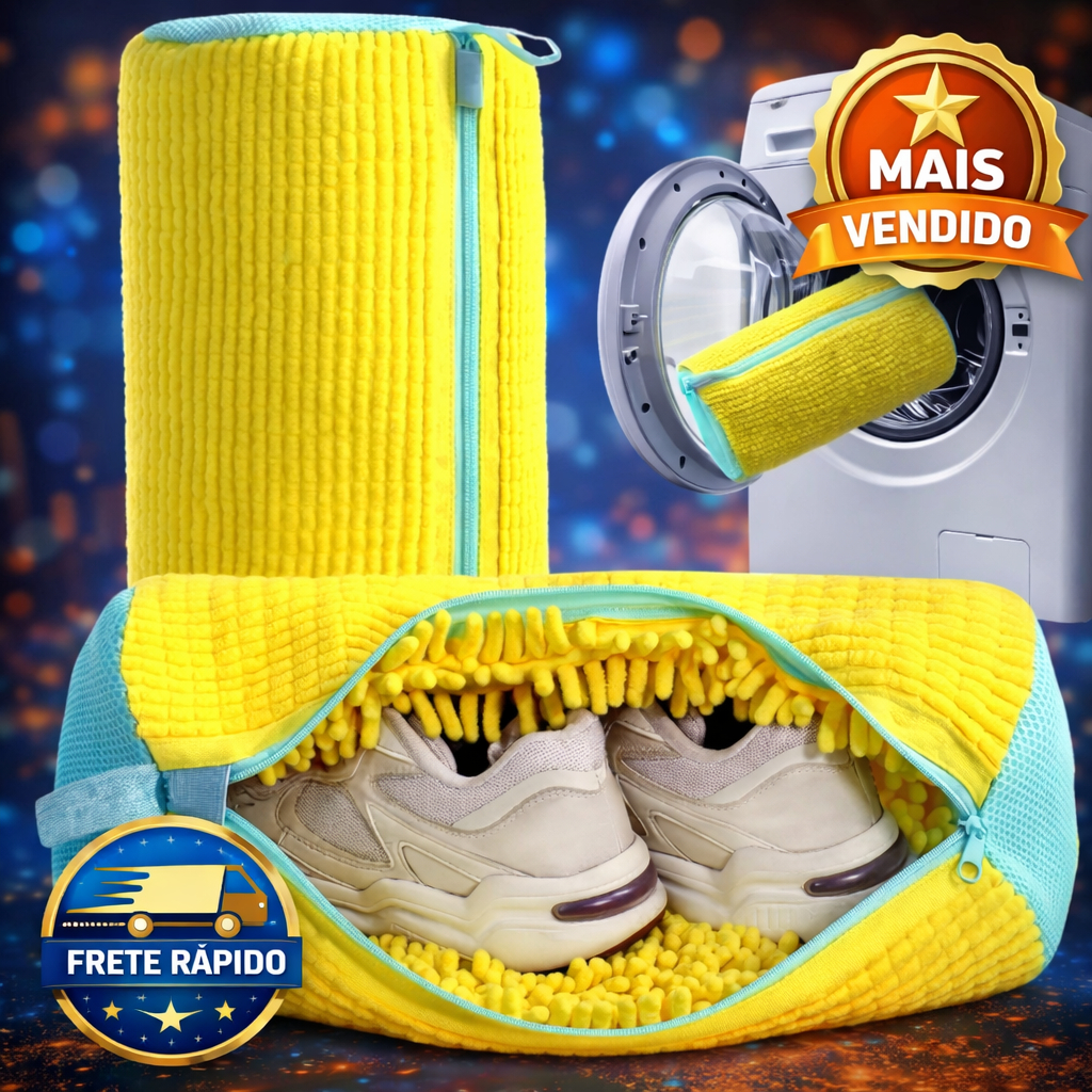 Bolsa de Lavar Tênis e Sapatos Malha Lavanderia Anti Deformação Saco de Lavagem Amarelo 39 × 19 cm