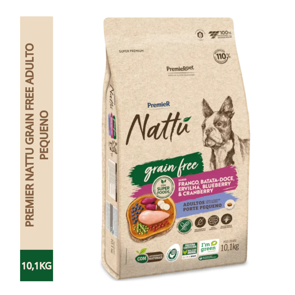 PremieR® Nattu Cães Adultos Porte Pequeno Grain Free Frango, Batata Doce, Ervilha, Blueberry 10,1kg
