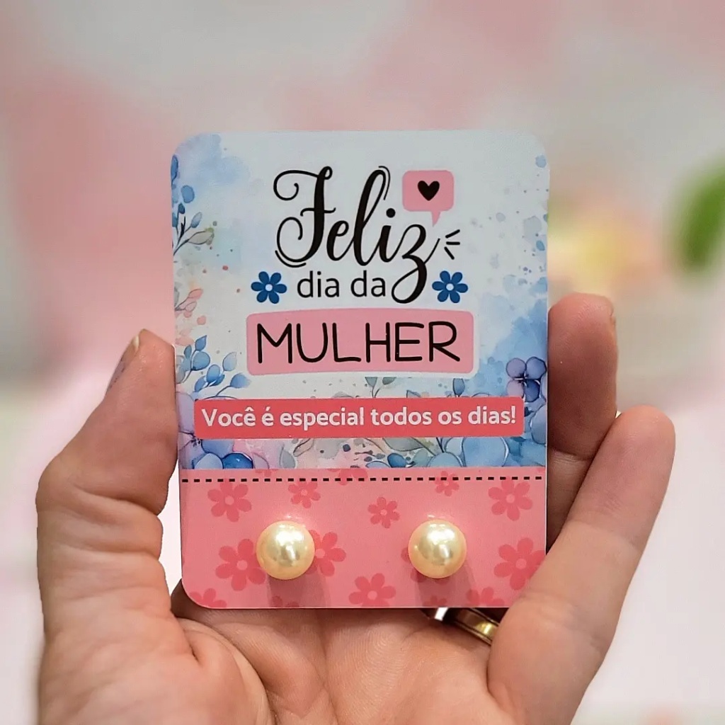 50 mimos card + par pérola bijuteria dia da mulher delicado e lindo, envio imediato!! FRETE GRÁTIS