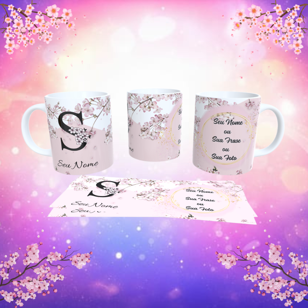 Caneca Xícara Feminina Porcelana Floral Cerejeira Personalizada Nome e Frase em Oferta na Shopee