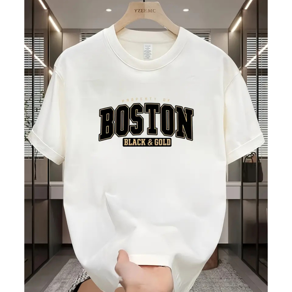 Camiseta slim algodão lisa boston black e goals cores sólidas para academia treino urbano moderno
