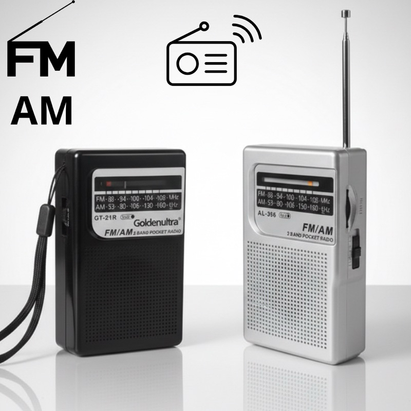 Rádio FM/AM Radinho De Bolso Portátil Pilha Alto Falante Integrado E Entrada Fone De Ouvido Retro