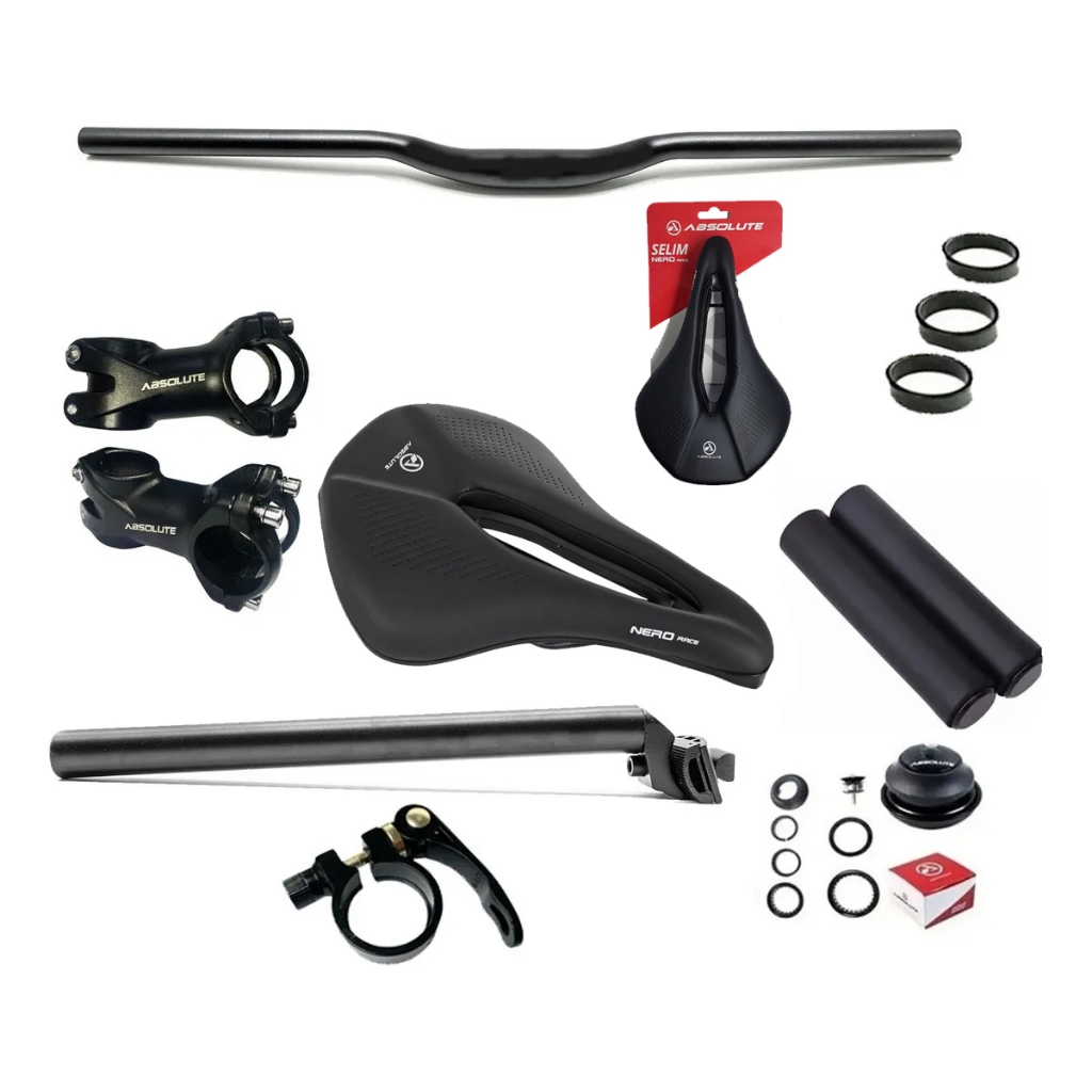 Kit Guidão Curvo Mesa Canote Preto Absolute Nero Aluminio MTB 31.8mm