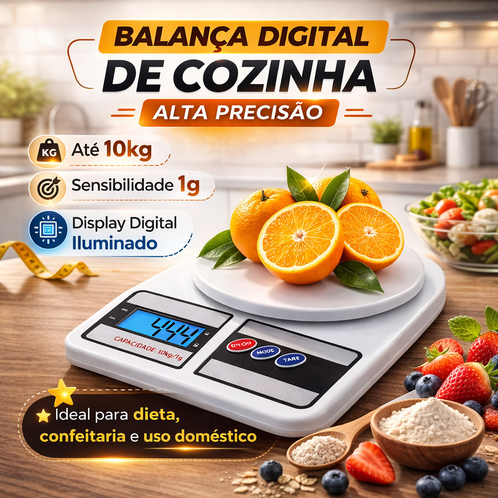 Balança Digital Cozinha Dieta Receitas Inox Alta Precisão Visor Digital 10 Kg Entrega Rápida