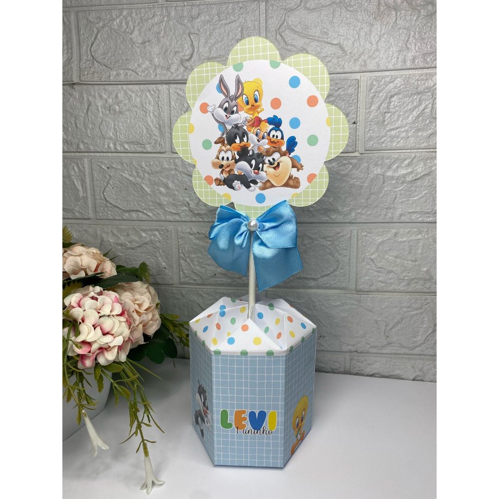 10 CENTROS DE MESA BABY LONNEY TUNES PERSONALIZADO - PEGUE E MONTE - FAZEMOS QUALQUER TEMA