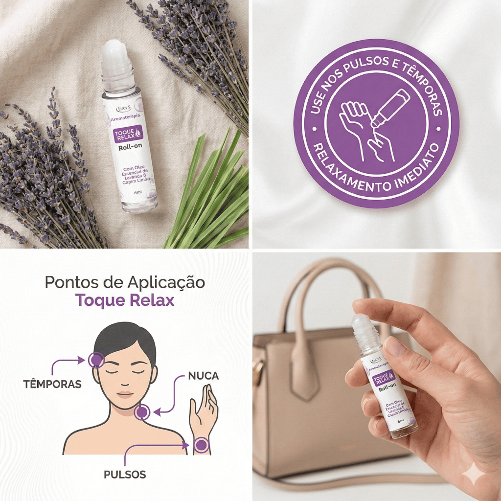 Óleo Essencial Roll-on Lavanda e Capim Limão Toque Relax Sono Bem-Estar Aromaterapia 6ml Lucy's