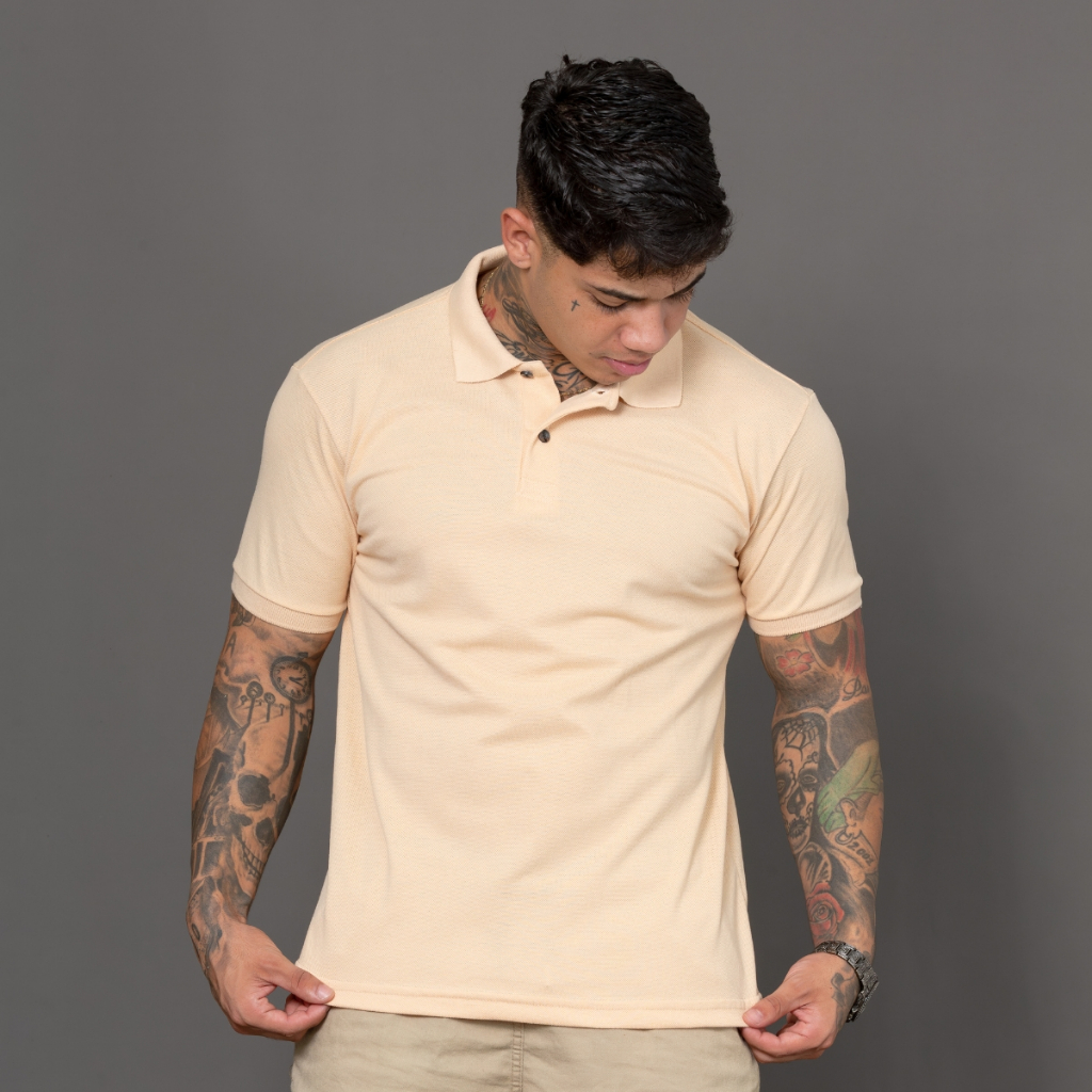 Camisa Polo Básica Masculina Algodão Piquet Slim em Oferta na Shopee