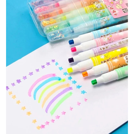 KIT MARCA-TEXTO 6 CORES – PONTA EM FORMATO DE ESTRELA + GLITTER NA TAMPA!